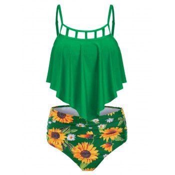 Vacation Tankini Swimwear Tummy Control Swimsuit Sunflower Cut Out Ruched Beach Bathing Suit, Green
Vacation Tankini Swimwear Tummy Control Swimsuit Sunflower Cut Out Ruched Beach Bathing Suit, Green