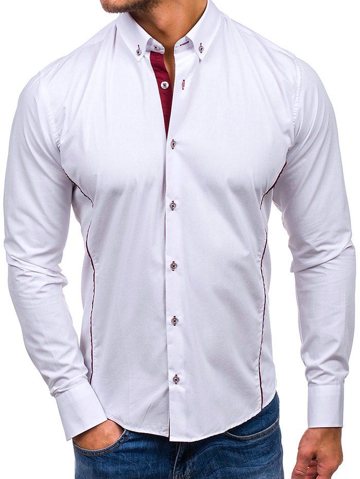 Contrast Trim Button Up Casual Shirt, White