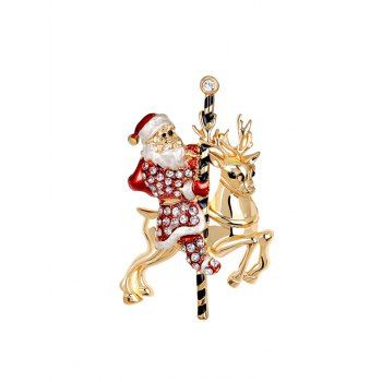 

Christmas Elk Santa Claus Rhinestone Brooch, Gold