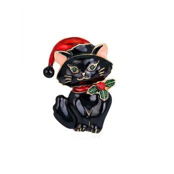 

Christmas Hat Cat Rhinestone Brooch, Black