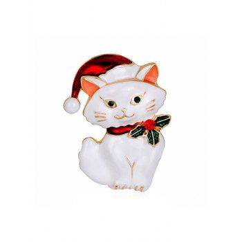 

Christmas Hat Cat Rhinestone Brooch, White