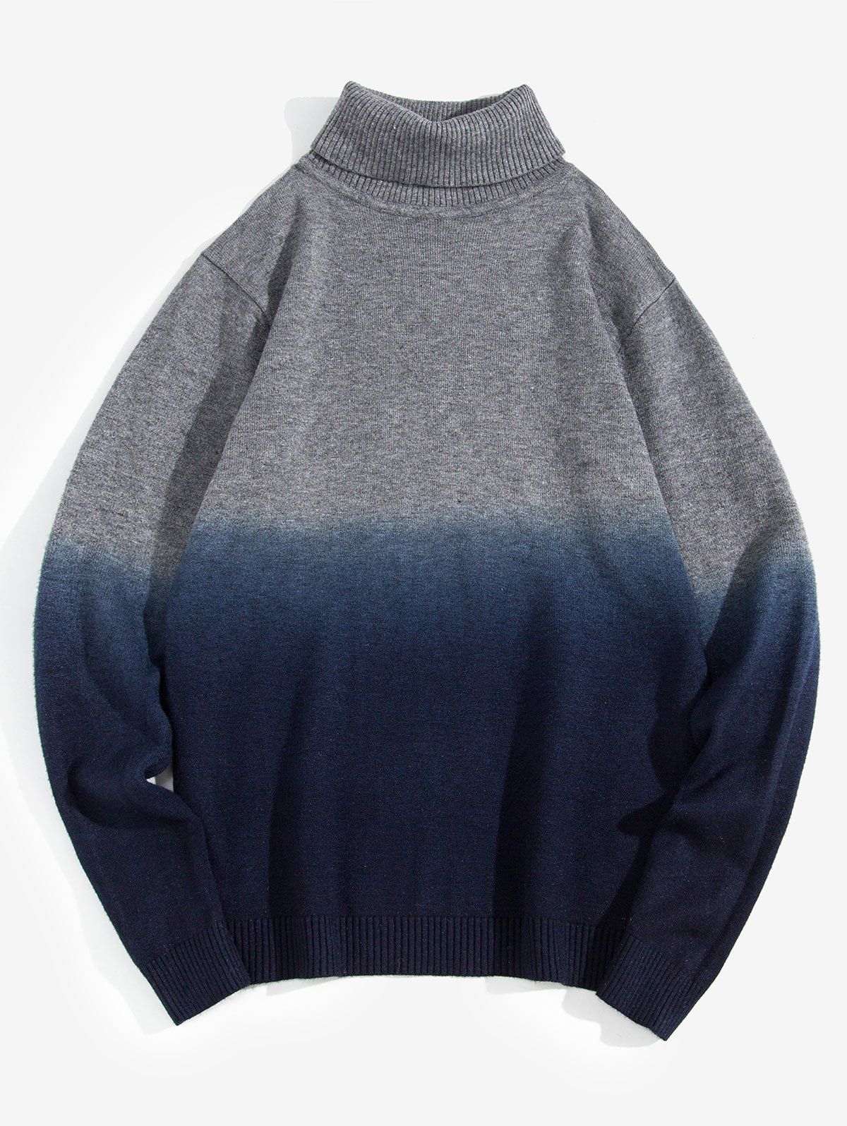 Turtleneck Two-tone Ombre Sweater, Deep blue
