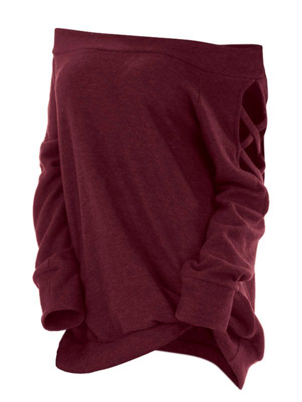 

Plus Size Off The Shoulder Criss Cross T Shirt, Red wine