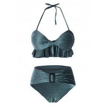 Vintage Velvet Swimsuit Ruffles Halter Twisited Corset Bikini Swimsuit, Medium sea green
Vintage Velvet Swimsuit Ruffles Halter Twisited Corset Bikini Swimsuit, Medium sea green