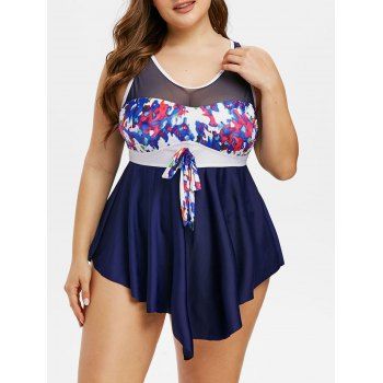Plus Size Tie Dye Mesh Insert Backless Asymmetric Tankini Swimwear, Navy blue
Plus Size Tie Dye Mesh Insert Backless Asymmetric Tankini Swimwear, Navy blue