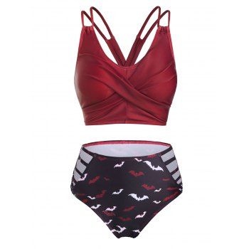 Gothic Bat Print High Waist Swimsut Lace-up Crossover Two Piece Bikini Swimwear, Red wine
Gothic Bat Print High Waist Swimsut Lace-up Crossover Two Piece Bikini Swimwear, Red wine