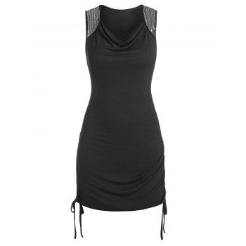 Plain Sequin Tank Dress Draped Cinched Tie Fitted Bodycon Slinky Sleeveless Short Dress, Black
Plain Sequin Tank Dress Draped Cinched Tie Fitted Bodycon Slinky Sleeveless Short Dress, Black