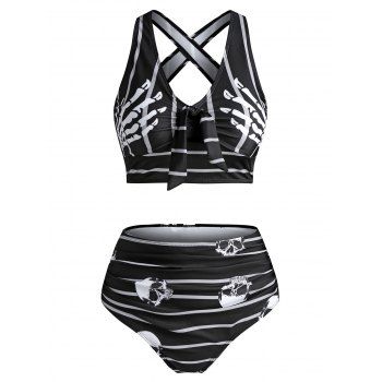 Gothic Swimsuit Skeleton Skull Striped Cut Out Bowknot Ruched Tummy Control Tankini Swimwear, Black
Gothic Swimsuit Skeleton Skull Striped Cut Out Bowknot Ruched Tummy Control Tankini Swimwear, Black