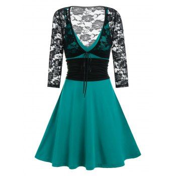 Ruched Colorblock Cami Dress and Lace Sheer Long Sleeve Top See Thru Fit and Flare Dress Set, Medium turquoise
Ruched Colorblock Cami Dress and Lace Sheer Long Sleeve Top See Thru Fit and Flare Dress Set, Medium turquoise