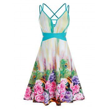 Plus Size Flower Peacock Feather Cross Back Cutout Dress, Light aquamarine
Plus Size Flower Peacock Feather Cross Back Cutout Dress, Light aquamarine