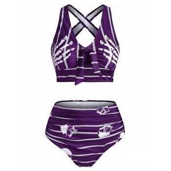 Gothic Swimsuit Skeleton Skull Striped Cut Out Bowknot Ruched Tummy Control Tankini Swimwear, Purple
Gothic Swimsuit Skeleton Skull Striped Cut Out Bowknot Ruched Tummy Control Tankini Swimwear, Purple