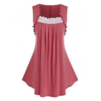 Plus Size Guipure Lace Panel Lettuce Trim Tank Top, Valentine red 
Plus Size Guipure Lace Panel Lettuce Trim Tank Top, Valentine red