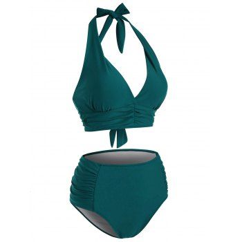 Halter Bikini Swimsuit Tummy Control Swimwear Ruched Plunging Neck High Waisted Beach Bathing Suit, Green
Halter Bikini Swimsuit Tummy Control Swimwear Ruched Plunging Neck High Waisted Beach Bathing Suit, Green