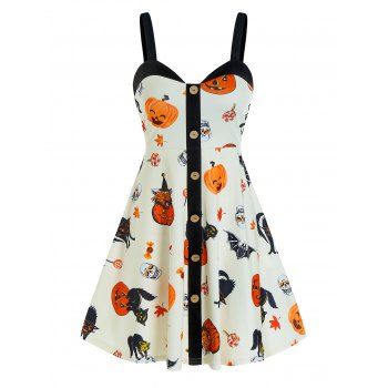 A Line Mini Dress Halloween Pumpkin Cat Bat Skull Leaf Print Button Cami Dress, Warm white
A Line Mini Dress Halloween Pumpkin Cat Bat Skull Leaf Print Button Cami Dress, Warm white