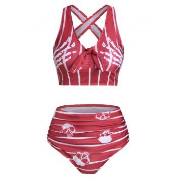 Gothic Swimsuit Skeleton Skull Striped Cut Out Bowknot Ruched Tummy Control Tankini Swimwear, Red
Gothic Swimsuit Skeleton Skull Striped Cut Out Bowknot Ruched Tummy Control Tankini Swimwear, Red