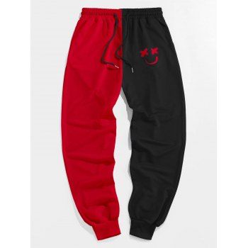 Cartoon Print Drawstring Two Tone Sweatpants, Lava red 
Cartoon Print Drawstring Two Tone Sweatpants, Lava red