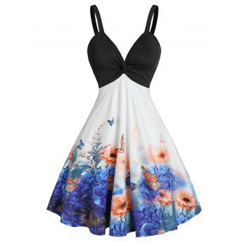 A Line Knee Length Vacation Dress Floral Butterfly Print Front Twist Empire Waist Plunging Neck Summer Dress, Multicolor
A Line Knee Length Vacation Dress Floral Butterfly Print Front Twist Empire Waist Plunging Neck Summer Dress, Multicolor