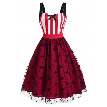 Christmas Party Dress Snowflake Polka Dot Flocking Lace Striped Bowknot Dress, Red
Christmas Party Dress Snowflake Polka Dot Flocking Lace Striped Bowknot Dress, Red
