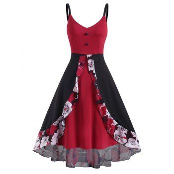 High Low Midi Casual Dress Floral Panel Overlay Mock Button Slit High Waist Sleeveless Summer Dress, Deep red
High Low Midi Casual Dress Floral Panel Overlay Mock Button Slit High Waist Sleeveless Summer Dress, Deep red