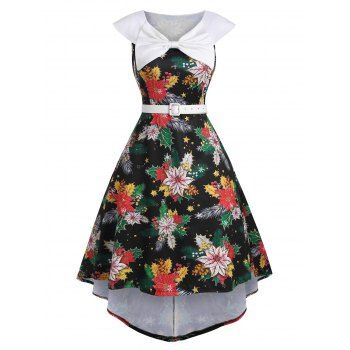 Christmas Party Dress High Low Midi Dress Bowknot Plant Floral Print Belted High Waist Sleeveless Vintage Dress, Black
Christmas Party Dress High Low Midi Dress Bowknot Plant Floral Print Belted High Waist Sleeveless Vintage Dress, Black