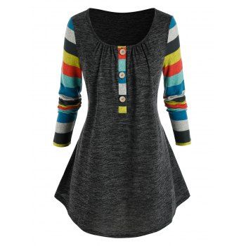 Plus Size Striped Sleeve Heathered Henley T Shirt, Gray
Plus Size Striped Sleeve Heathered Henley T Shirt, Gray