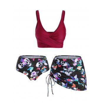 Gothic Tankini Swimwear Skull Butterfly Floral Print Bathing Suit Crossover Cinched Skirt Beach Three Piece Swimsuit, Deep red
Gothic Tankini Swimwear Skull Butterfly Floral Print Bathing Suit Crossover Cinched Skirt Beach Three Piece Swimsuit, Deep red
