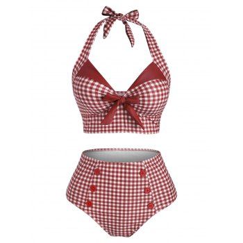 Tummy Control Tankini Swimwear Vintage Plaid Print Swimsuit Corset Style Mock Button Summer Beach Bathing Suit, Red
Tummy Control Tankini Swimwear Vintage Plaid Print Swimsuit Corset Style Mock Button Summer Beach Bathing Suit, Red