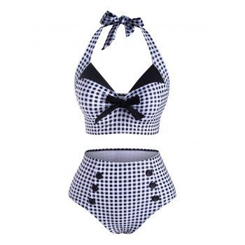 Tummy Control Tankini Swimwear Vintage Plaid Print Swimsuit Corset Style Mock Button Summer Beach Bathing Suit, Black
Tummy Control Tankini Swimwear Vintage Plaid Print Swimsuit Corset Style Mock Button Summer Beach Bathing Suit, Black