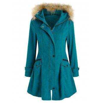 

Faux Fur Insert Hooded Wool Blend Coat, Medium aquamarine