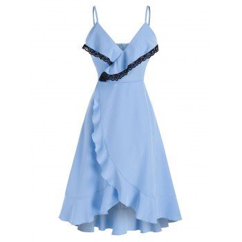 High Low A Line Dress Ruffle Low Cut Surplice Lace Insert Overlap Strappy Dress, Light blue
High Low A Line Dress Ruffle Low Cut Surplice Lace Insert Overlap Strappy Dress, Light blue