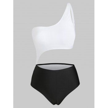 Tummy Control Monokini Swimsuit Cut Out Two Tone One Shoulder One-piece Swimsuit, White
Tummy Control Monokini Swimsuit Cut Out Two Tone One Shoulder One-piece Swimsuit, White