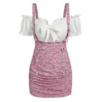Off The Shoulder Bowknot T-shirt and Heathered Suspender Underbust Top, Light pink
Off The Shoulder Bowknot T-shirt and Heathered Suspender Underbust Top, Light pink
