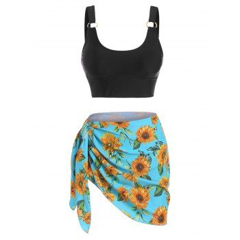 Beach Tankini Swimwear Sunflower Print High Waisted Swimsuit O Ring Asymmetrical Hem Three Piece Bathing Suit Set, Multicolor
Beach Tankini Swimwear Sunflower Print High Waisted Swimsuit O Ring Asymmetrical Hem Three Piece Bathing Suit Set, Multicolor