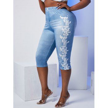 Plus Size High Rise 3D Lace Denim Print Cropped Jeggings, Blue
Plus Size High Rise 3D Lace Denim Print Cropped Jeggings, Blue