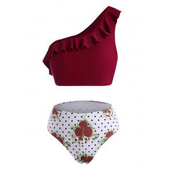 One Shoulder Bikini Swimwear Polka Dot Flower Swimsuit Ruffle Tummy Control Bathing Suit, Deep red
One Shoulder Bikini Swimwear Polka Dot Flower Swimsuit Ruffle Tummy Control Bathing Suit, Deep red
