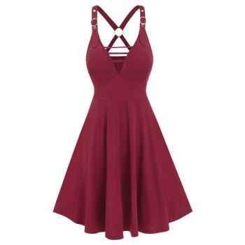 Summer Ladder Cut Out Corset Style Buckle Strap O-ring Flare Mini Dress, Deep red
Summer Ladder Cut Out Corset Style Buckle Strap O-ring Flare Mini Dress, Deep red