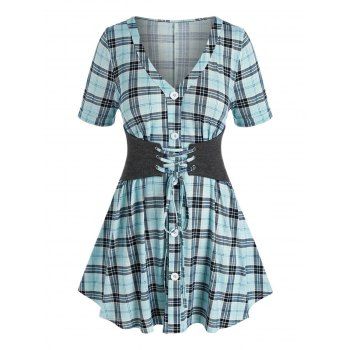 Plus Size Plaid Cuff Sleeve Lace-up Tunic Top, Multicolor
Plus Size Plaid Cuff Sleeve Lace-up Tunic Top, Multicolor