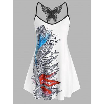 Plus Size Feather Print Cami Tank Top, White 
Plus Size Feather Print Cami Tank Top, White