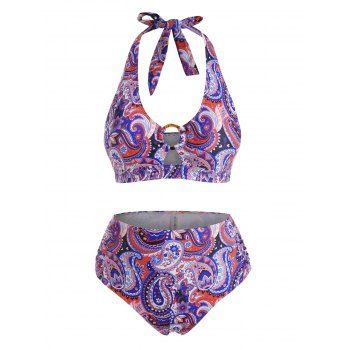 Plus Size Paisley Print Halter O-ring Ruched High Waist Bikini Swimwear, Light purple
Plus Size Paisley Print Halter O-ring Ruched High Waist Bikini Swimwear, Light purple