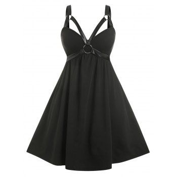 Plus Size Harness O Ring Gothic Dress, Black 
Plus Size Harness O Ring Gothic Dress, Black