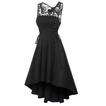 Gothic Dress Lace Up Grommet High Low Dress Flower Lace Panel Bowknot Cutout Midi Dress, Black
Gothic Dress Lace Up Grommet High Low Dress Flower Lace Panel Bowknot Cutout Midi Dress, Black