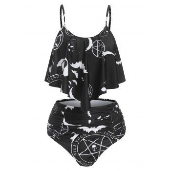 Gothic Tummy Control Swimsuit Crescent Star Bat Print Ruched Tankini Swimwear, Black
Gothic Tummy Control Swimsuit Crescent Star Bat Print Ruched Tankini Swimwear, Black