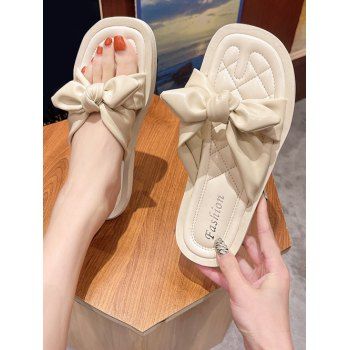 Ruched Bowknot Vamp Flat Slides, Warm white 
Ruched Bowknot Vamp Flat Slides, Warm white