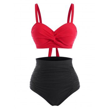 Tummy Control Colorblock Bikini Swimsuit Twisted Two Tone Ruched Swimwear Set, Red
Tummy Control Colorblock Bikini Swimsuit Twisted Two Tone Ruched Swimwear Set, Red