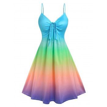 Ombre Rainbow Color A Line Sundress Cinched Tie Ruched Bust Slip Dress, Light blue
Ombre Rainbow Color A Line Sundress Cinched Tie Ruched Bust Slip Dress, Light blue
