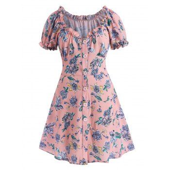 Plus Size Floral Frilled Button Down Puff Sleeve Textured Dress, Light pink
Plus Size Floral Frilled Button Down Puff Sleeve Textured Dress, Light pink