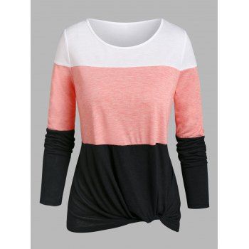 Twist Front Contrast Long Sleeve T-shirt, Multicolor 
Twist Front Contrast Long Sleeve T-shirt, Multicolor