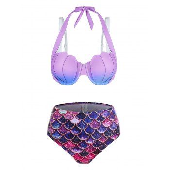 Ombre Bikini Swimsuit Mermaid Print Shell Pattern Swimwear High Waist Underwire Bathing Suit, Light purple
Ombre Bikini Swimsuit Mermaid Print Shell Pattern Swimwear High Waist Underwire Bathing Suit, Light purple