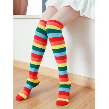 

Colorblock Striped Pattern Over Knee Socks, Bean red