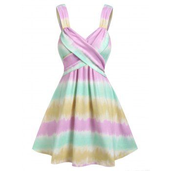 Tie Dye Print Mini Dress Crossover Pastel Striped A Line Dress Sleeveless Summer Dress, Multicolor
Tie Dye Print Mini Dress Crossover Pastel Striped A Line Dress Sleeveless Summer Dress, Multicolor